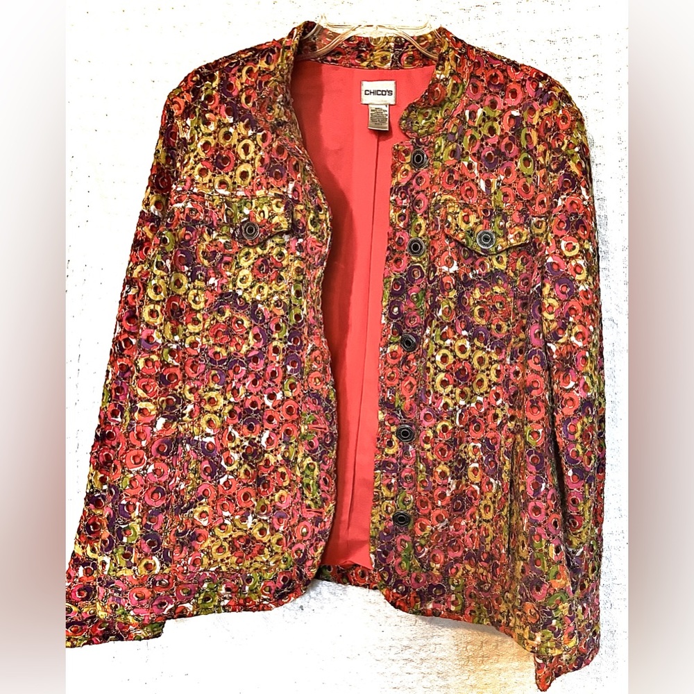 ☘️CHICO’S☘️Size 2, Multicolored Jacket - Picture 6 of 11